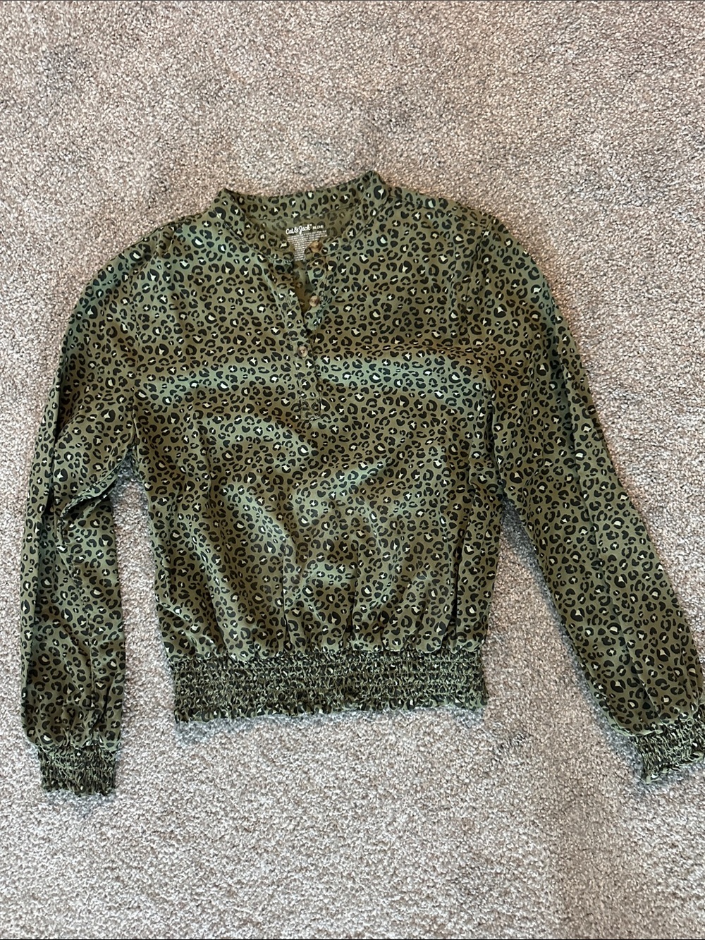 Cat & Jack Olive Green Leopard Print Long-Sleeve Blouse